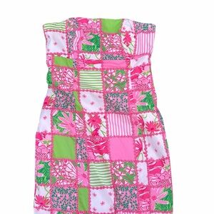 Lilly Pulitzer Strapless Patchwork Dress - Pink and Green